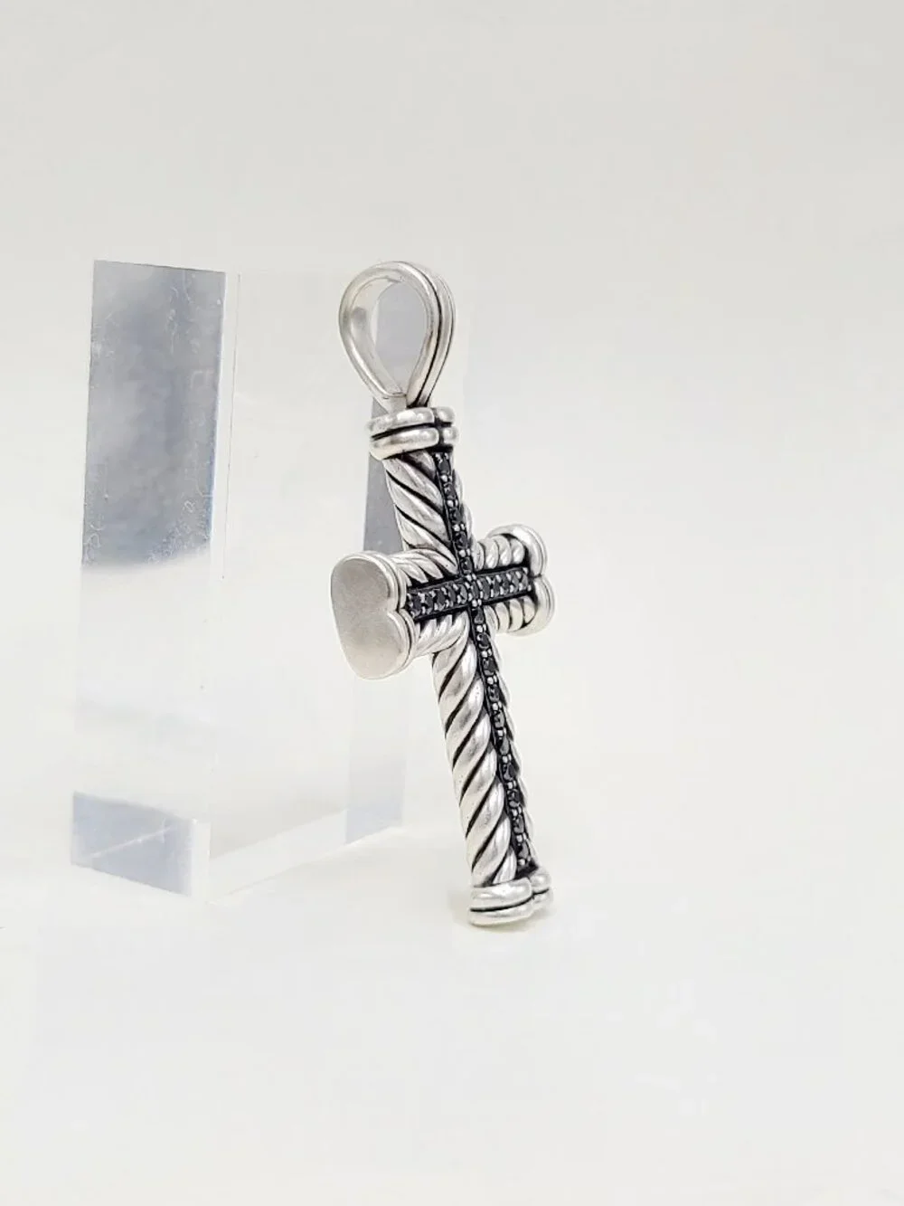 David Yurman Large Chevron Cross Pendant w/ Pavé Black Diamonds - 41.5mm